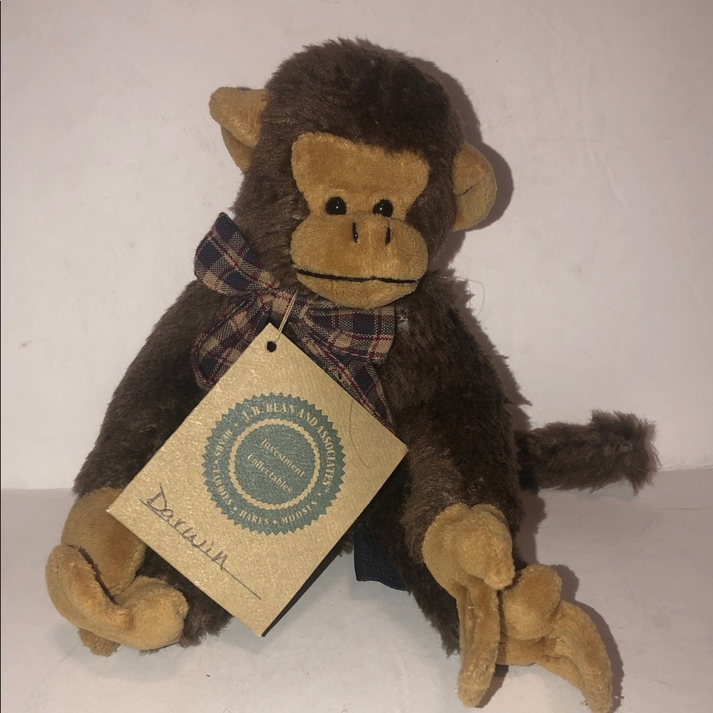 Vintage The Boyds Bears & Friends J. B.Bean Series Plush Monkey with Plaid Bow